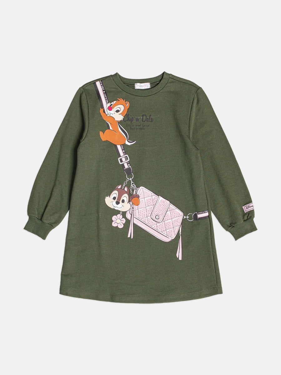 Vestido Infantil Momi Inverno Verde Tico e Teco Bolsinha 3D