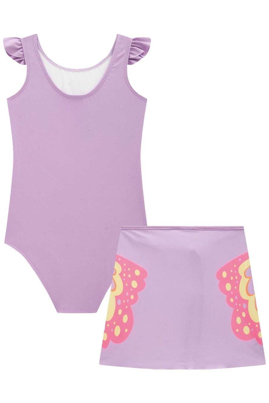 Maiô Infantil Kukie Verão Lilás Borboleta com Saia