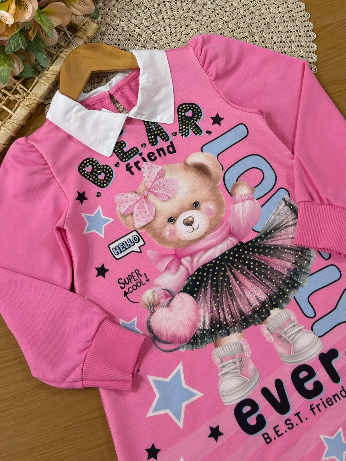 Vestido Infantil Cinti Inverno Rosa Ursinha Lovely