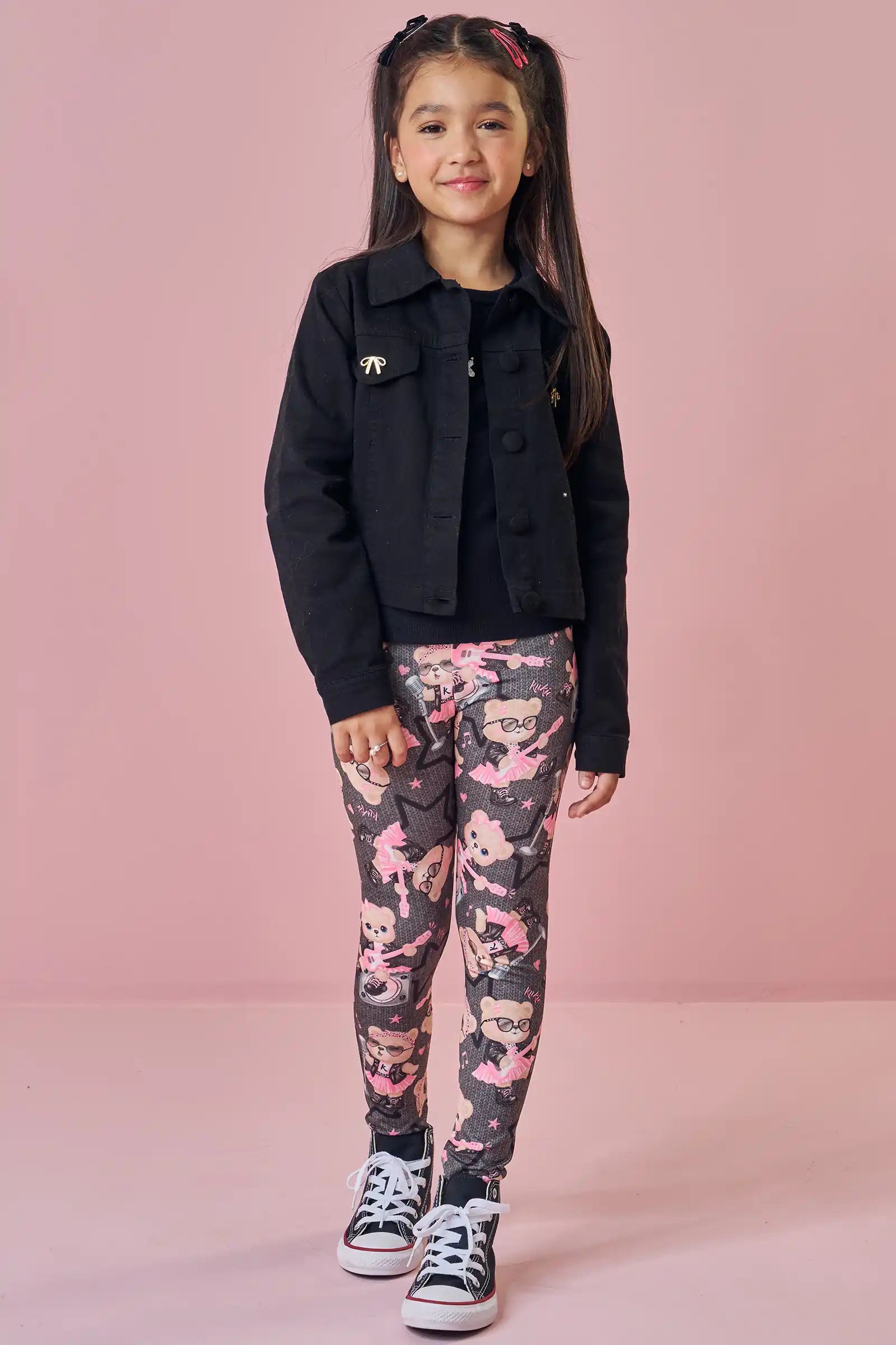 Calça Legging Infantil Inverno Térmica Cinza Ursinha Roqueira