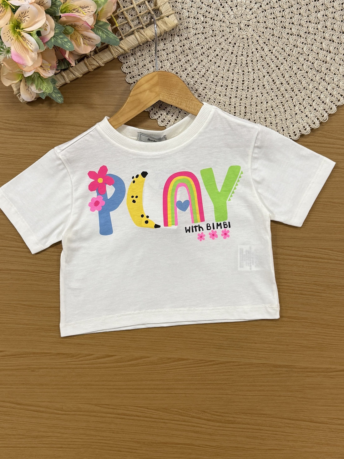 Conjunto Infantil Bimbi Verão com Saia Azul e Blusa Branca Play