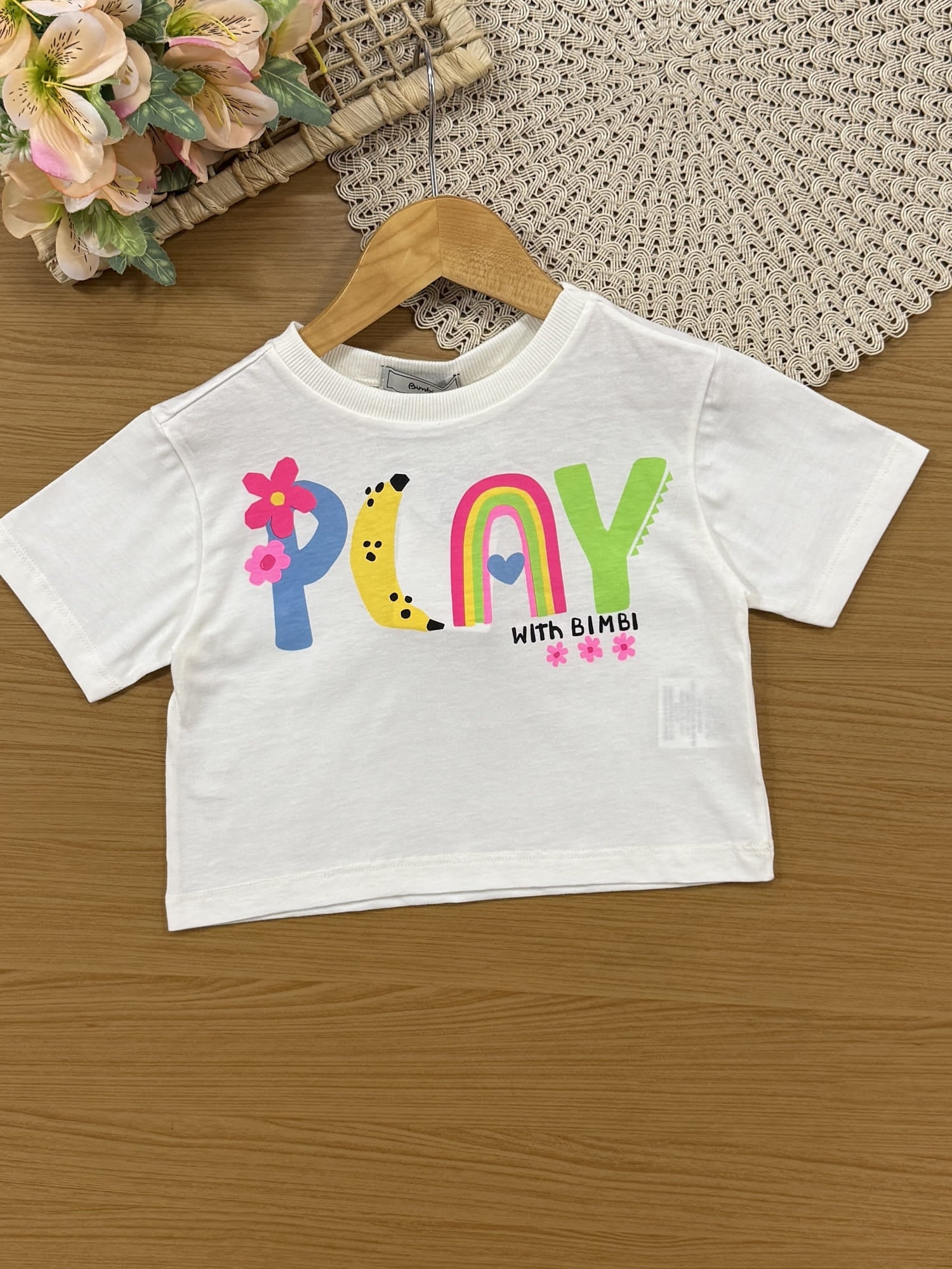 Conjunto Infantil Bimbi Verão com Saia Azul e Blusa Branca Play
