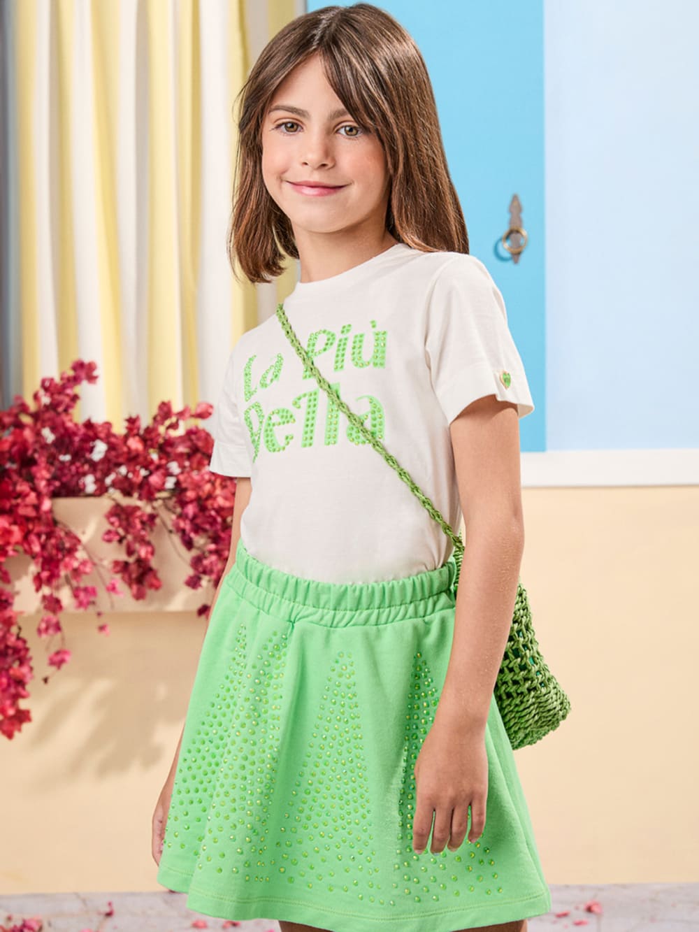 Conjunto Infantil Animê Verão Saia Verde e Blusa La Piu Bella