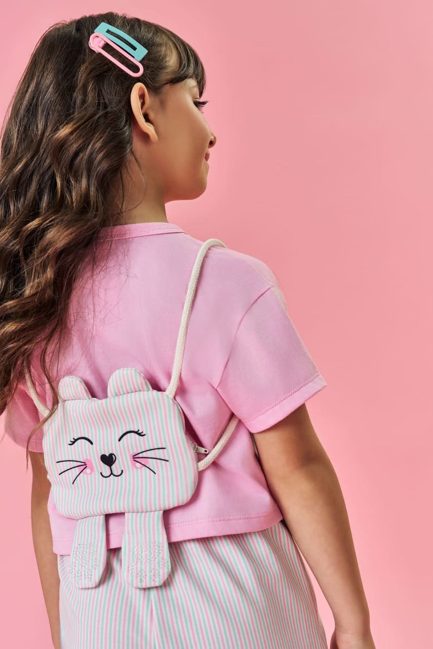 Conjunto Infantil Cinti Verão Shorts Saia e Blusa Gatinha Com Bolsinha