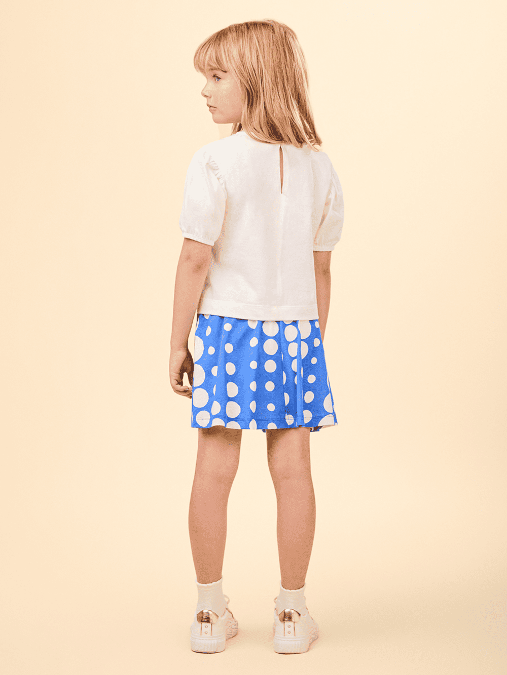 Conjunto Infantil Animê Verão Saia Azul Poá e Blusa