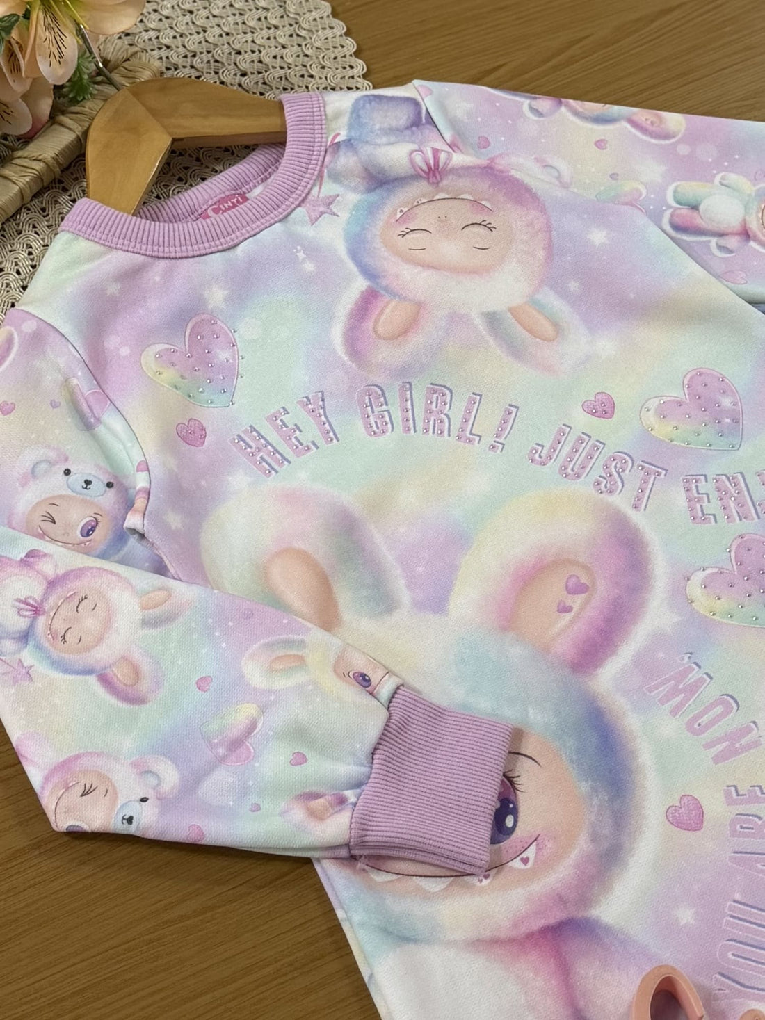 Vestido Infantil Cinti Inverno Flanelado Colorido Labubu Corações