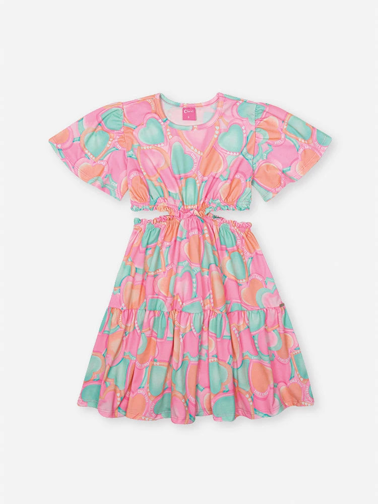 Vestido Infantl Cinti Verão Colorido Corações