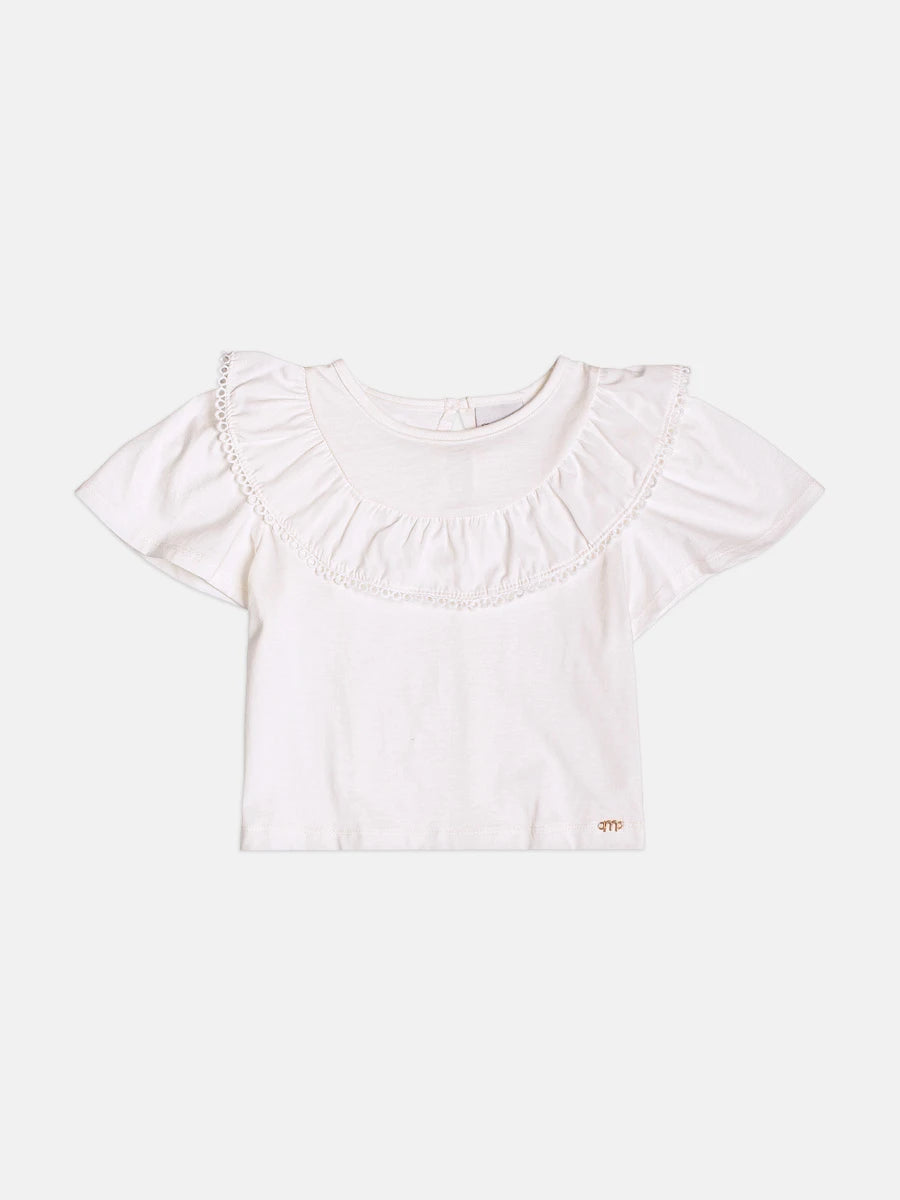 Blusa Infantil Momi Inverno Braca com Babado e Renda