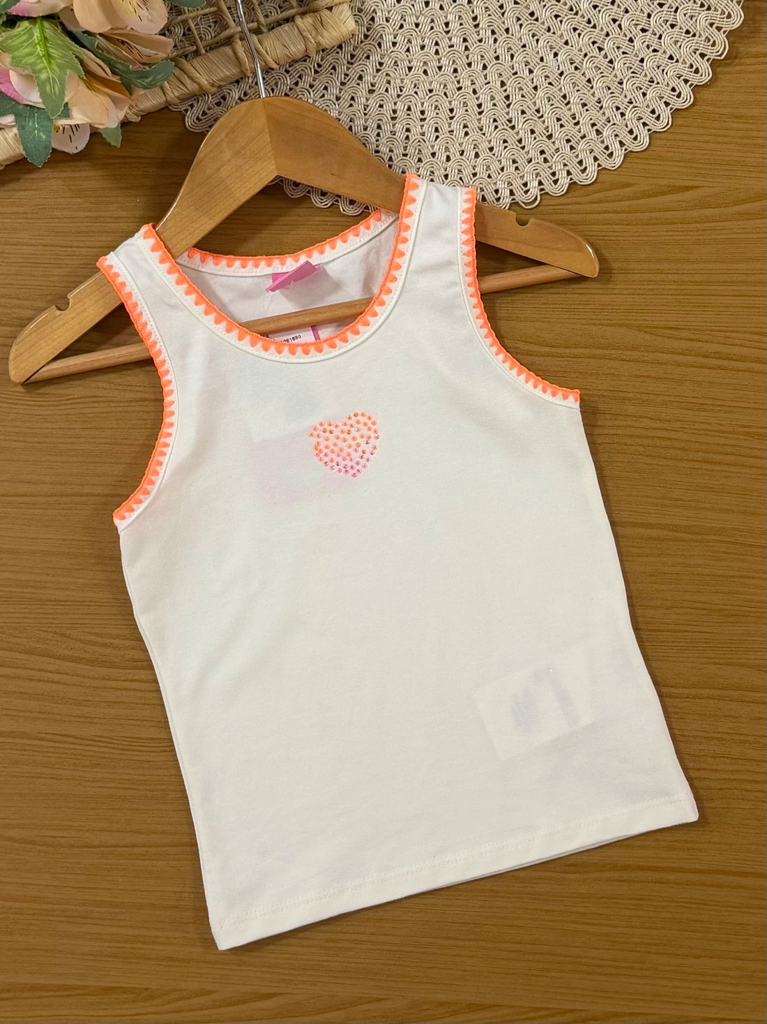 Conjunto Infantil Cinti Verão com Saia Laranja em Tule e Regata Coração