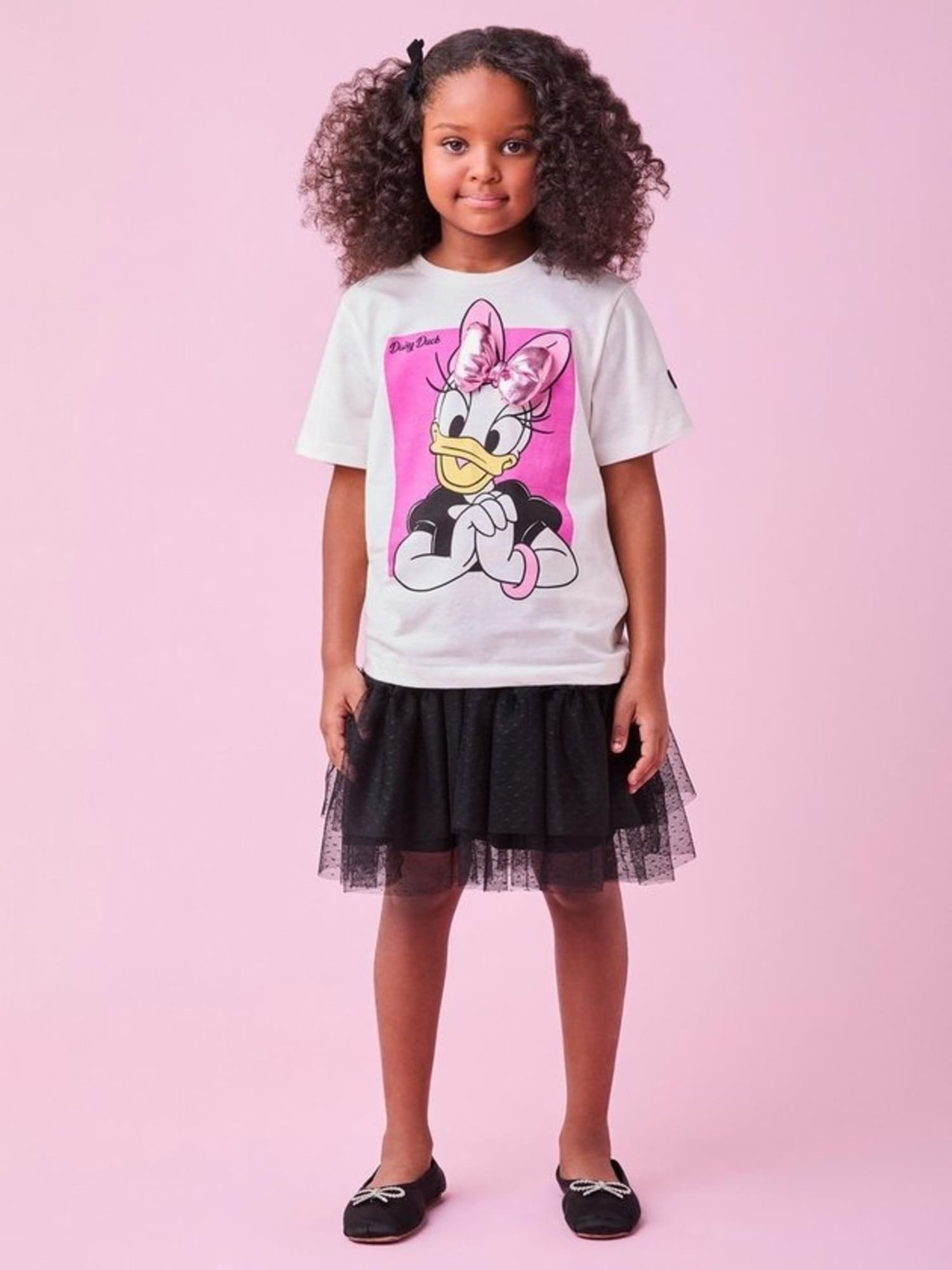 Blusa Infantil Momi Inverno Manga Curta Branca Daisy com Laço Disney