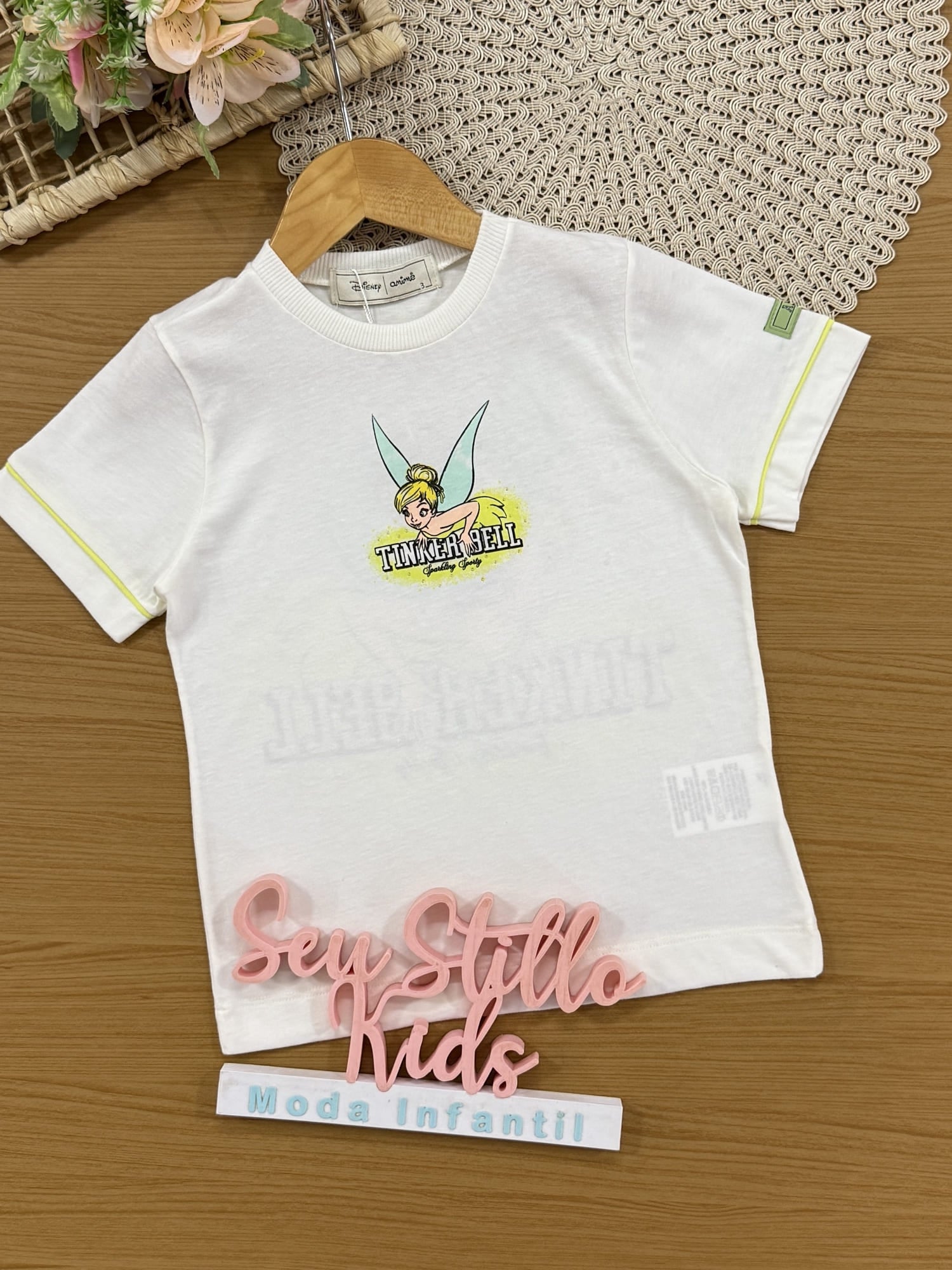 Blusa Infantil Animê Verão Branca Tinker Bell