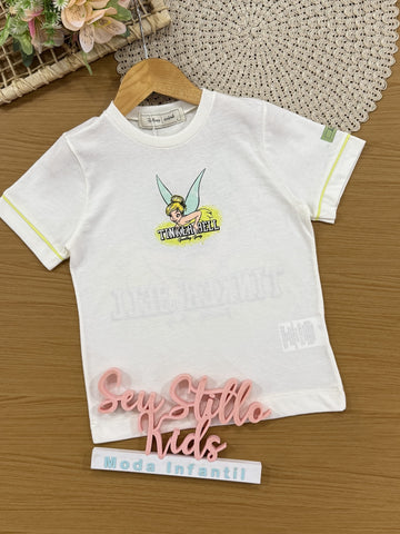 Blusa Infantil Animê Verão Branca Tinker Bell