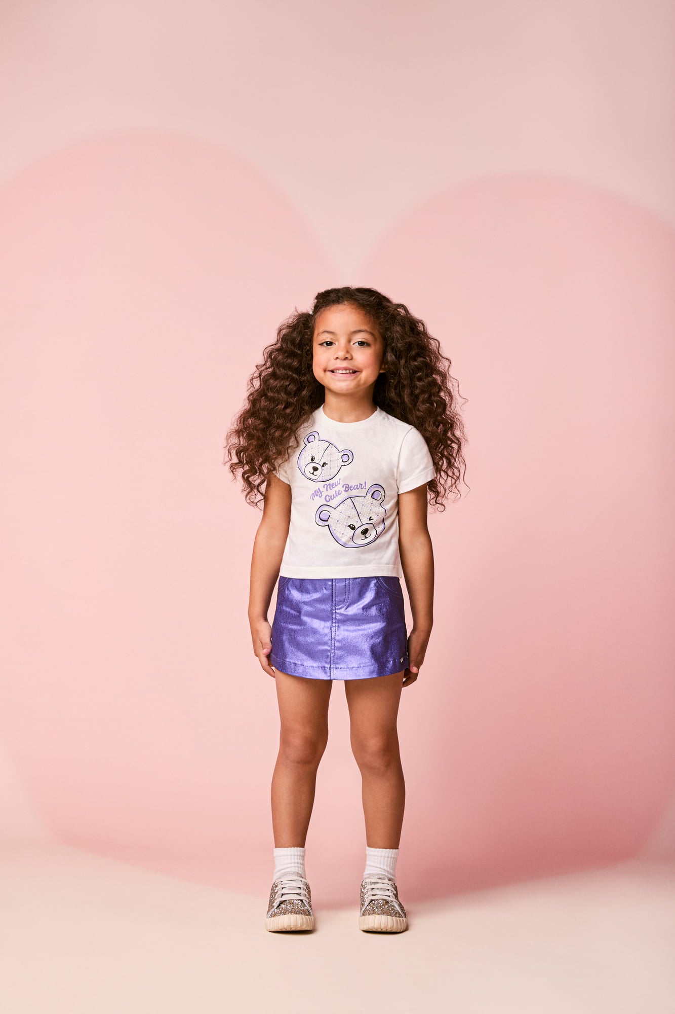 Conjunto Infantil Momi Inverno com Shorts Lilás e Blusa Manga Curta Ursinhos Cute