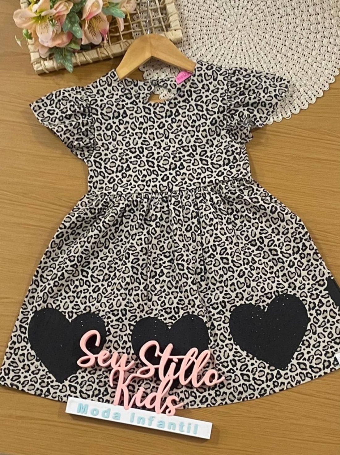 Vestido Infantil Belime Verão Oncinha Corações com Strass