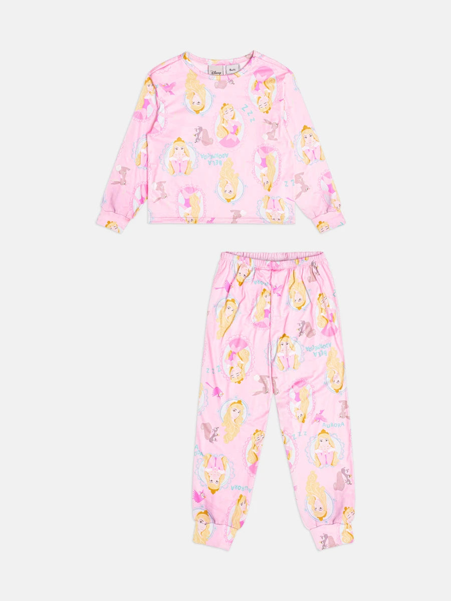 Pijama Infantil Bimbi inverno com Calça e Blusa Manga Longa Rosa Aurora Disney
