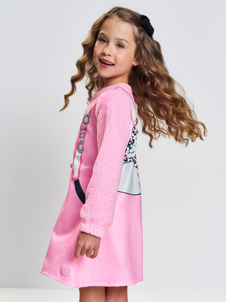 Vestido Infantil Cinti Inverno Flanelado Rosa Mochilinha
