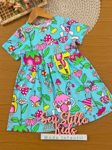 Vestido Infantil Bimbi Azul Jardim das Fadas