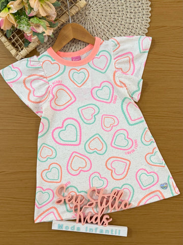 Vestido Infantil Cinti Verão Off White Corações Coloridos
