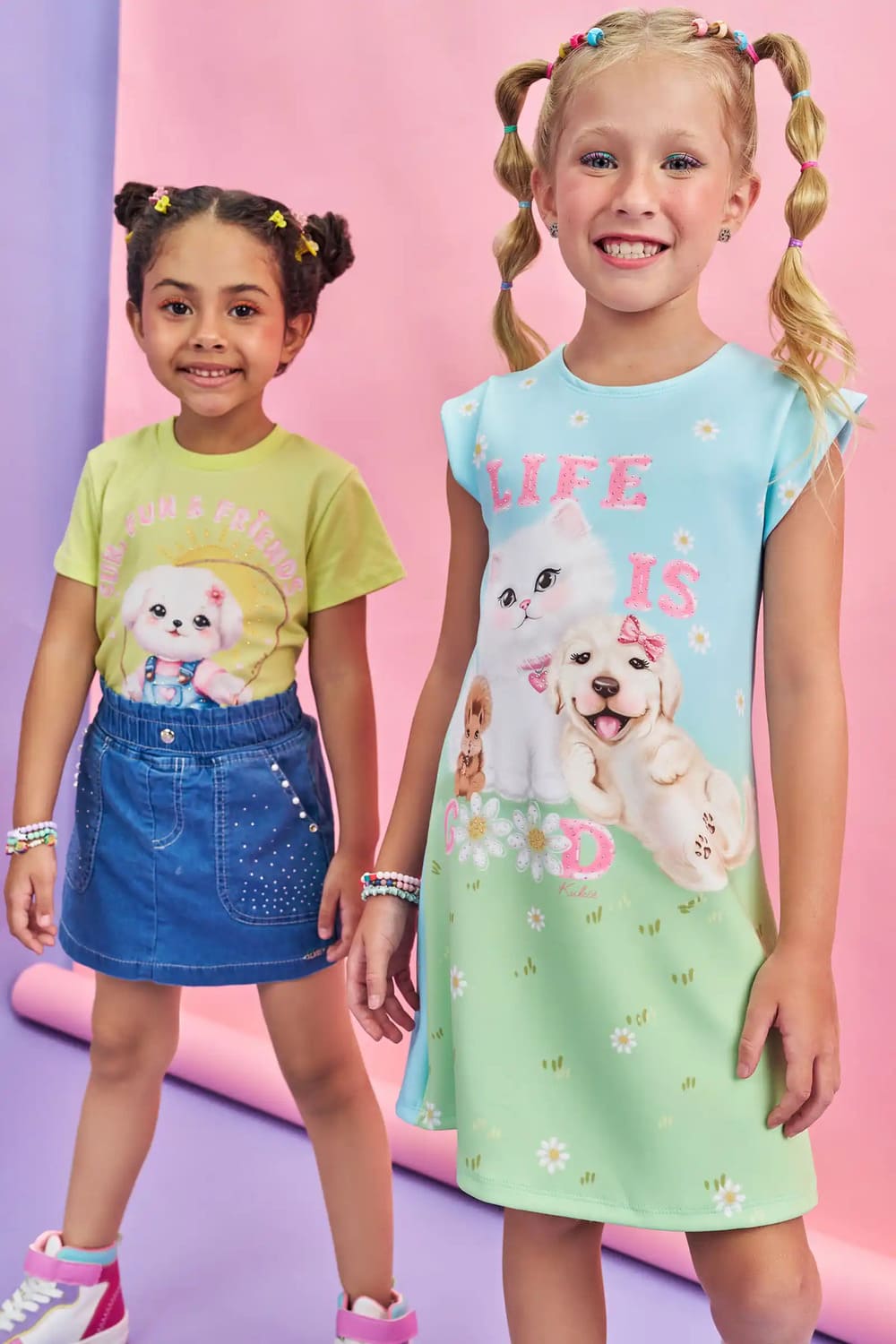 Vestido Infantil Kukie Verão Azul Animais