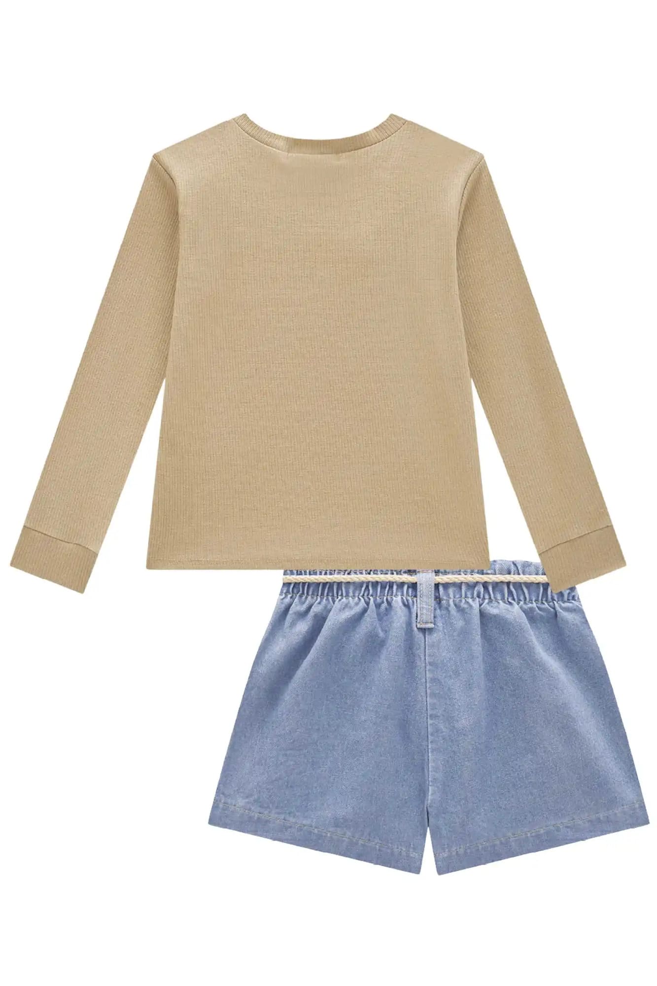 Conjunto Infantil Kukiê Inverno com Shorts Jeans e Blusa Manga Longa Ursinha Country