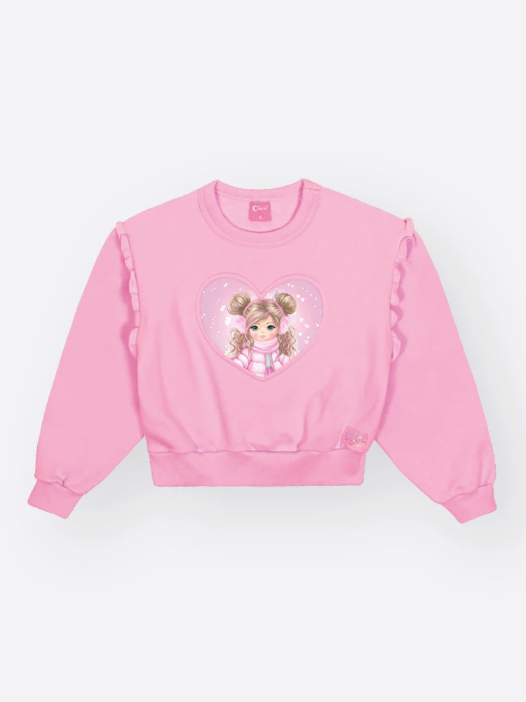 Conjunto Infantil Cinti Inverno com Calça e Moletom Flanelado Rosa Menininha Corção