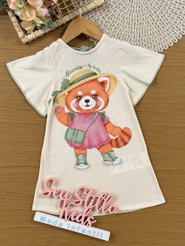 Vestido Infantil Kukiê Verão Bege Pandinha Vermelho