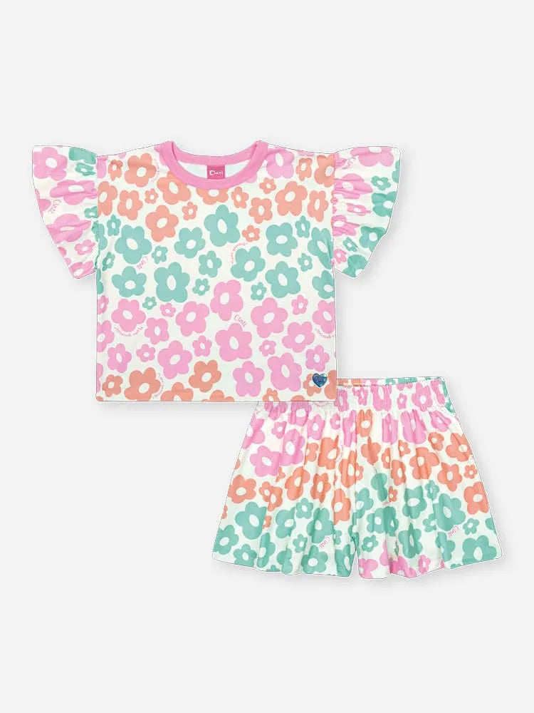 Conjunto Infantil Menina Cinti com Shorts e Blusa Flores Coloridas