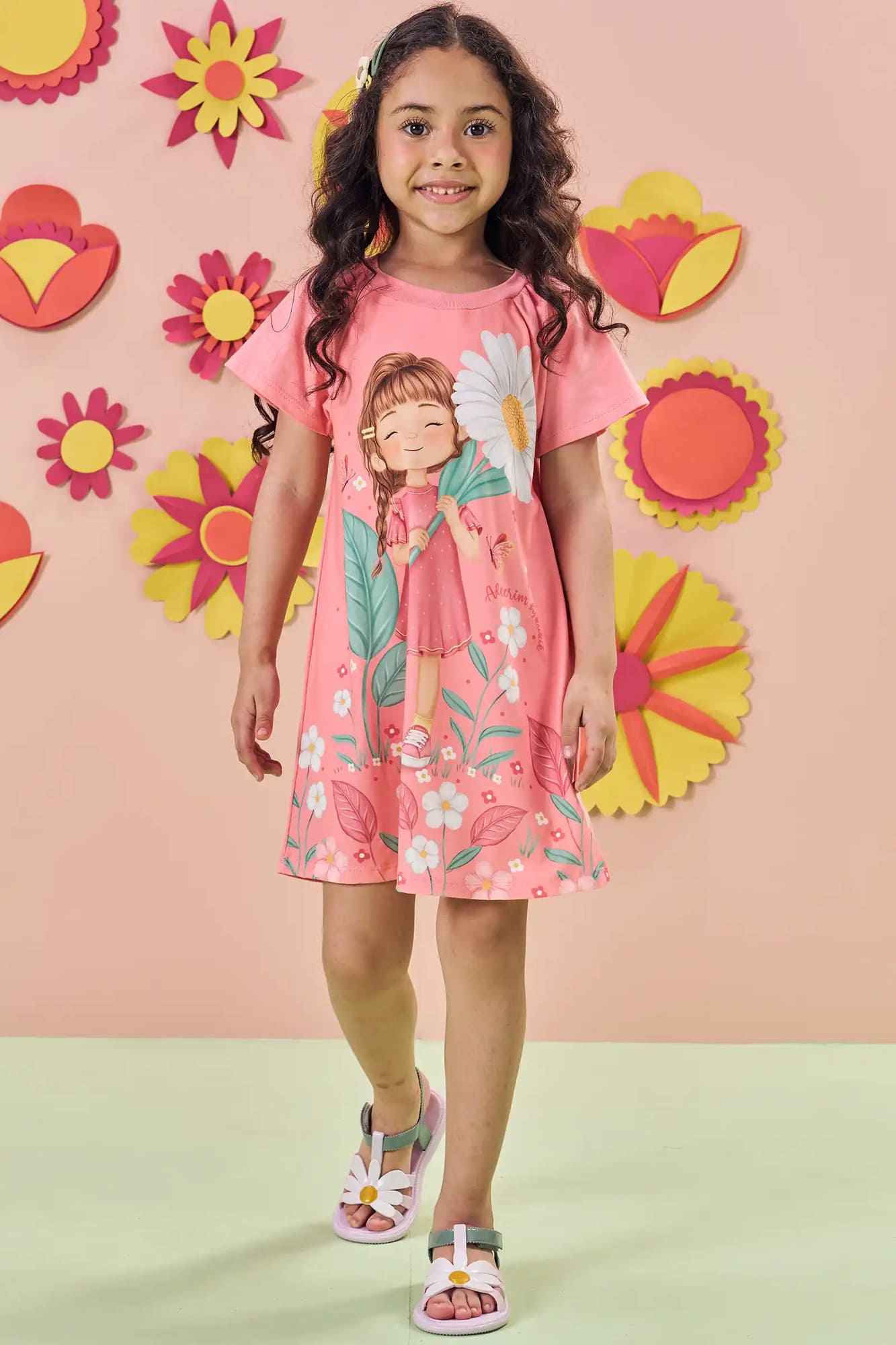 Vestido Infantil Kukiê Verão Rosa Menina no Jardim