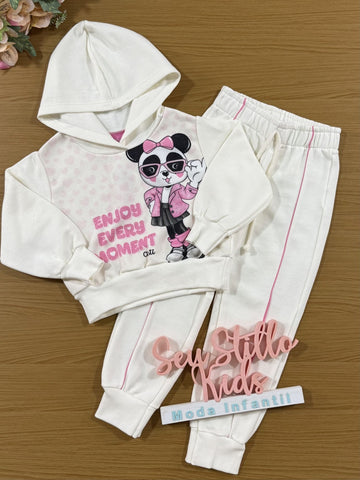 Conjunto Infantil Cinti Inverno Calça e Moletom Flanelado Off Panda
