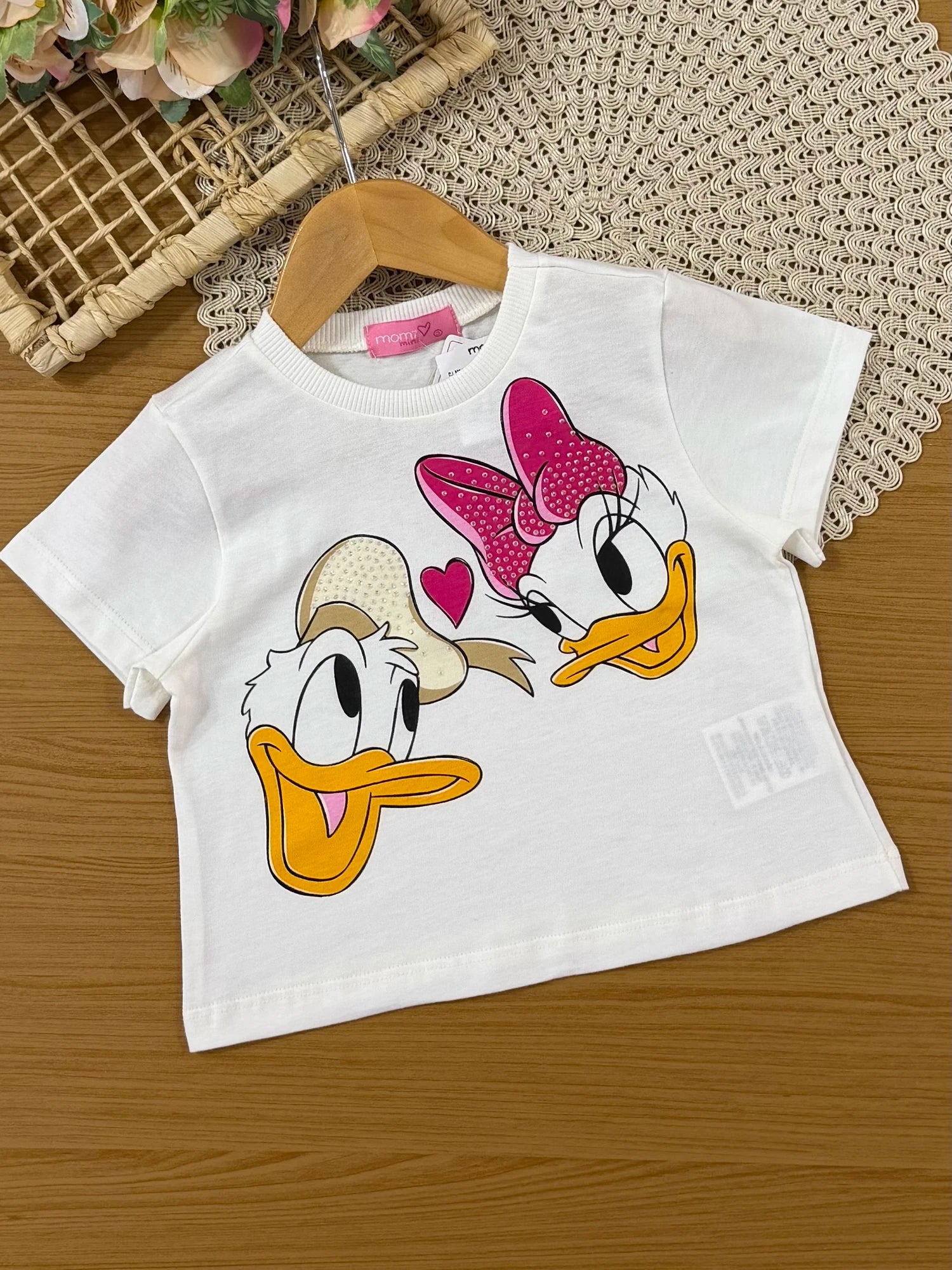 Conjunto Infantil Momi Inverni, Shorts com Lenço Rosa e Blusa Manga Curta Daisy e Donald Disney