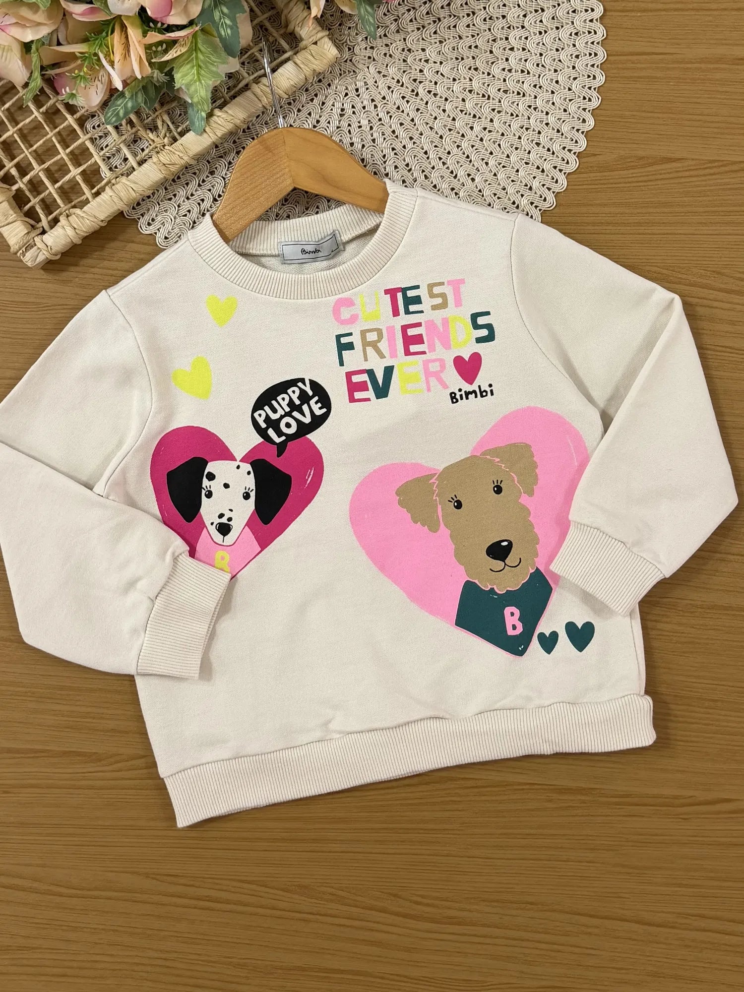 Conjunto Infantil Bimbi Inverno com Shorts Verde e Moletom Sem Flanela Bege Dog Love