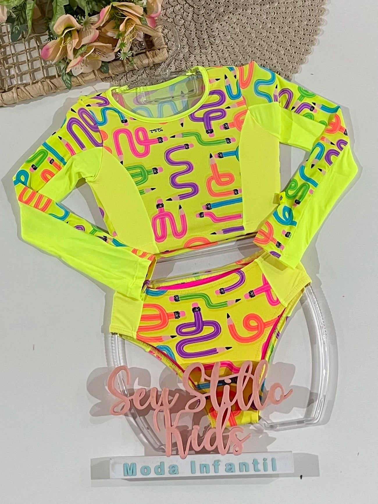 Biquíni Infantil Siri Kids Cropped Manga Longa Amarelo Leticia Lapis 43172