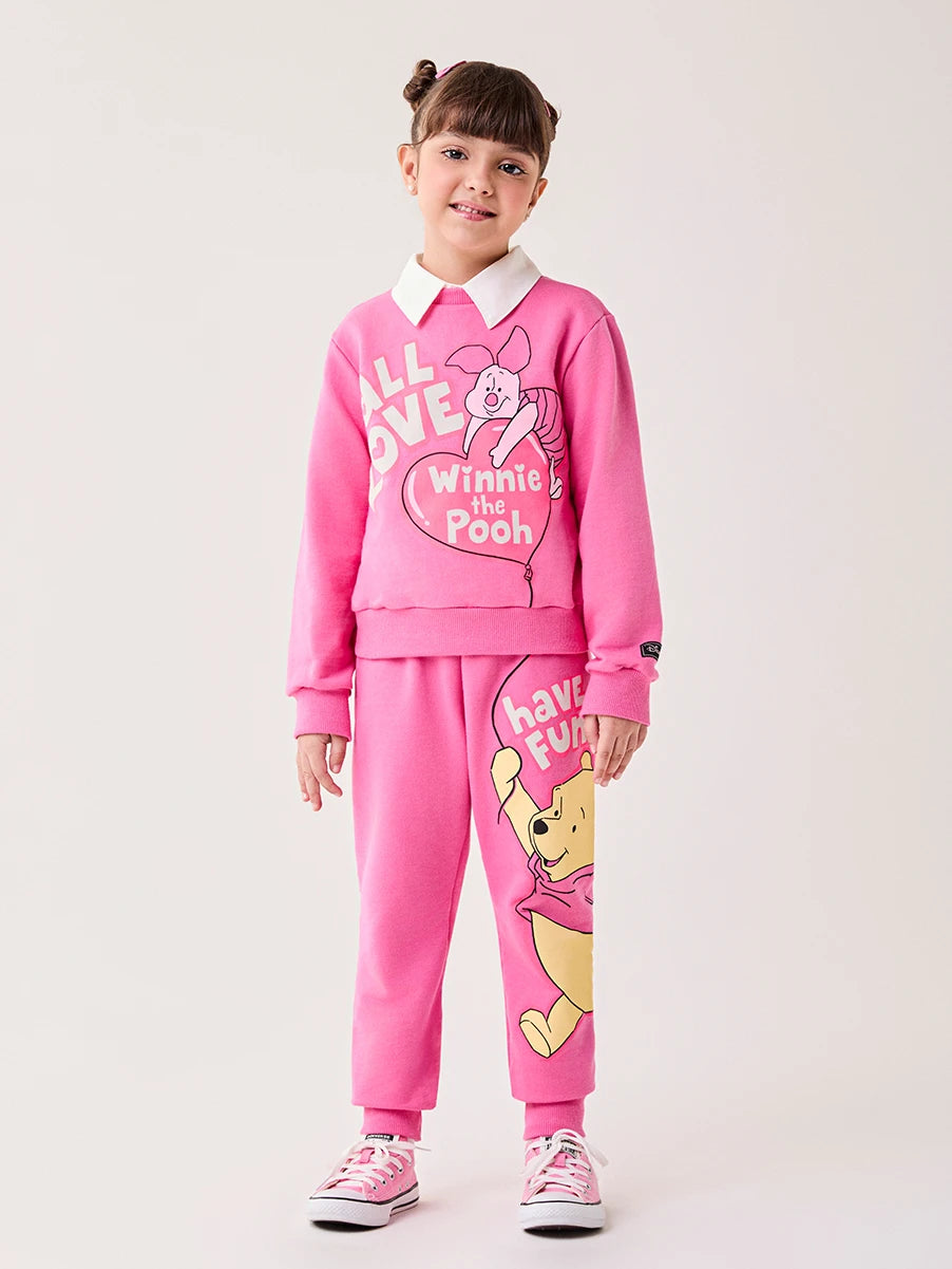 Conjunto Infantil Bimbi Inverno com Calça e Moletom sem Flanela Rosa Leitão Love
