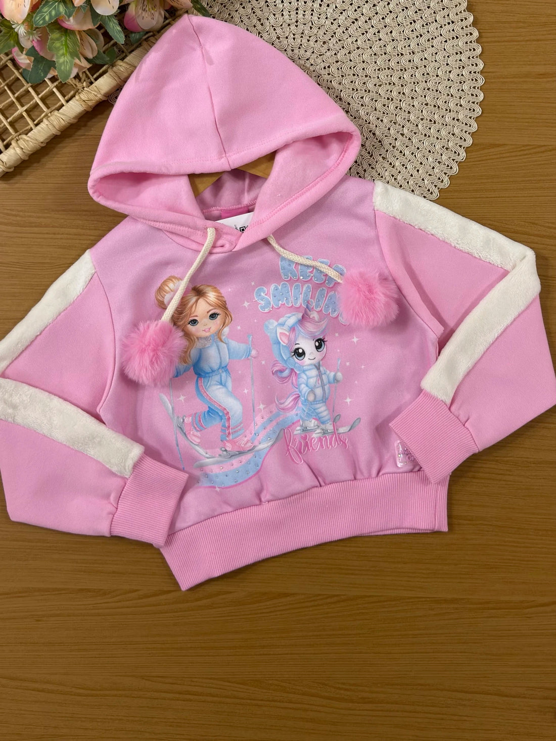 Conjunto Infantil Cinti Inverno com Calça e Moletom Flanelado Rosa Menininha e Unicórnio