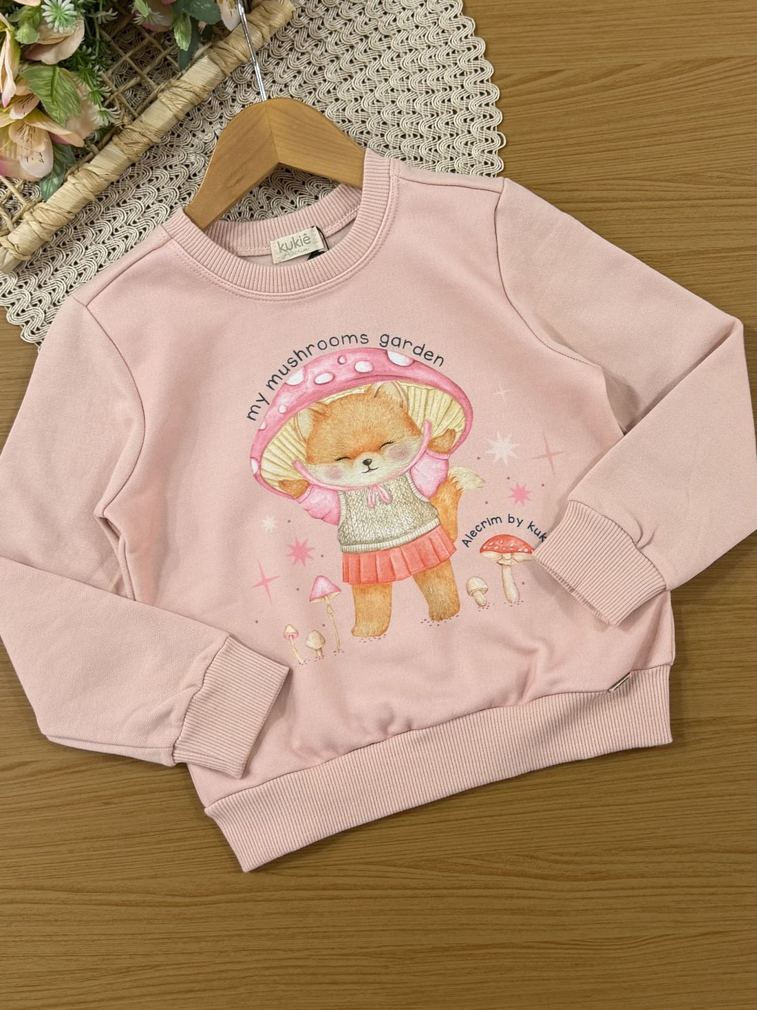 Conjunto Infantil Kukiê Inverno com Calça Térmica Azul Marinho e Moletom Flanelado Raposinha Cogumelo