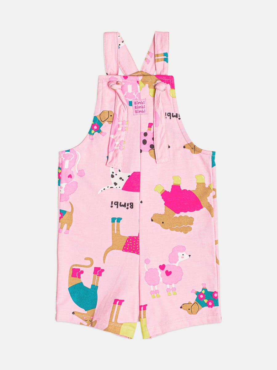 Jardineira Infantil Bimbi Inverno Rosa Cachorrinhos