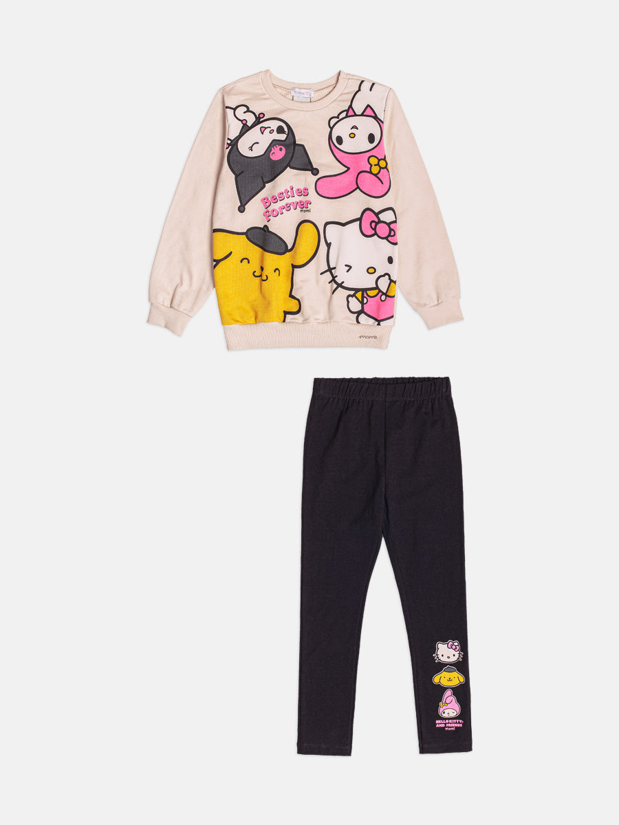 Conjunto Infantil Momi Inverno com Calça Leggin Preta e Moletom sem Flanela Hello Kity Besties