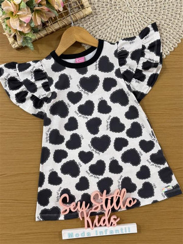 Vestido Infantil Cinti Verão Corações Preto