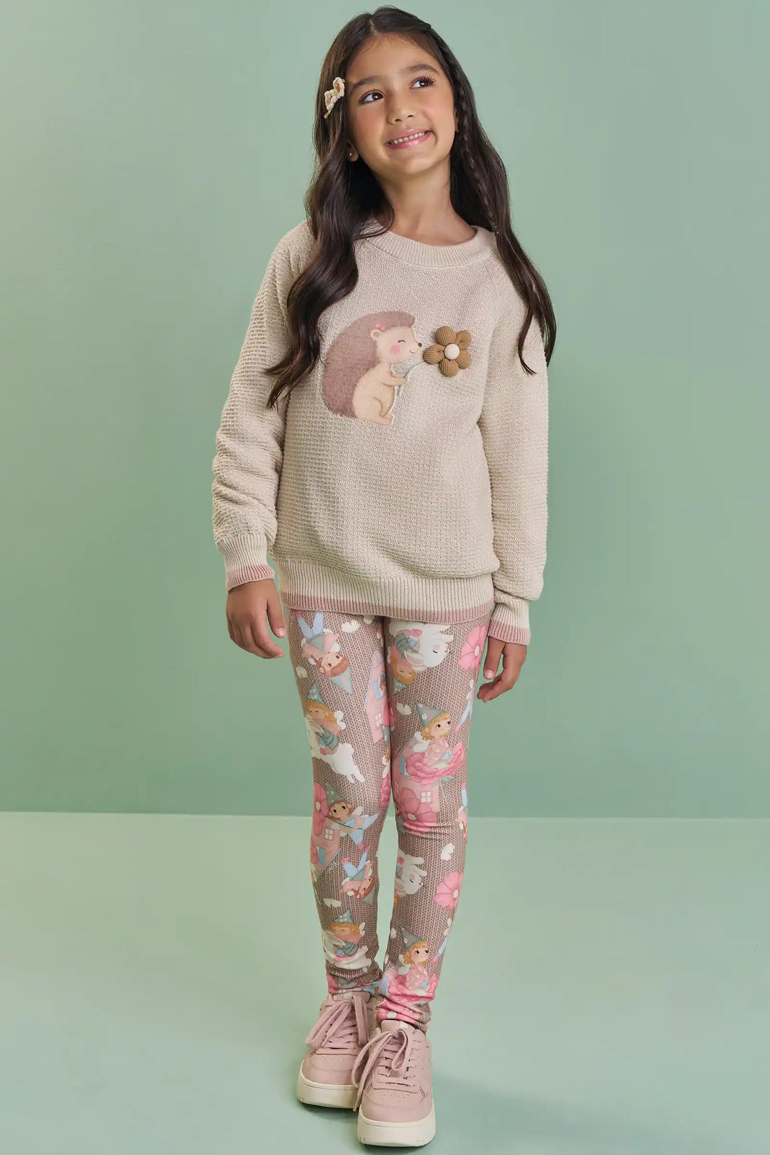 Calça Legging Infantil Kukiê Inverno Bege Mundo Encantado