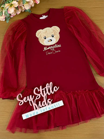 Vestido de Festa Infantil Petit Cherie Inverno Ursinho Love - Monnalisa