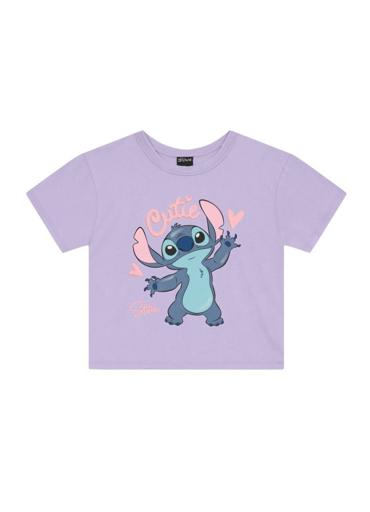 Blusa Infantil Menina Brandili Verão Lilás Stitch Cutie Disney