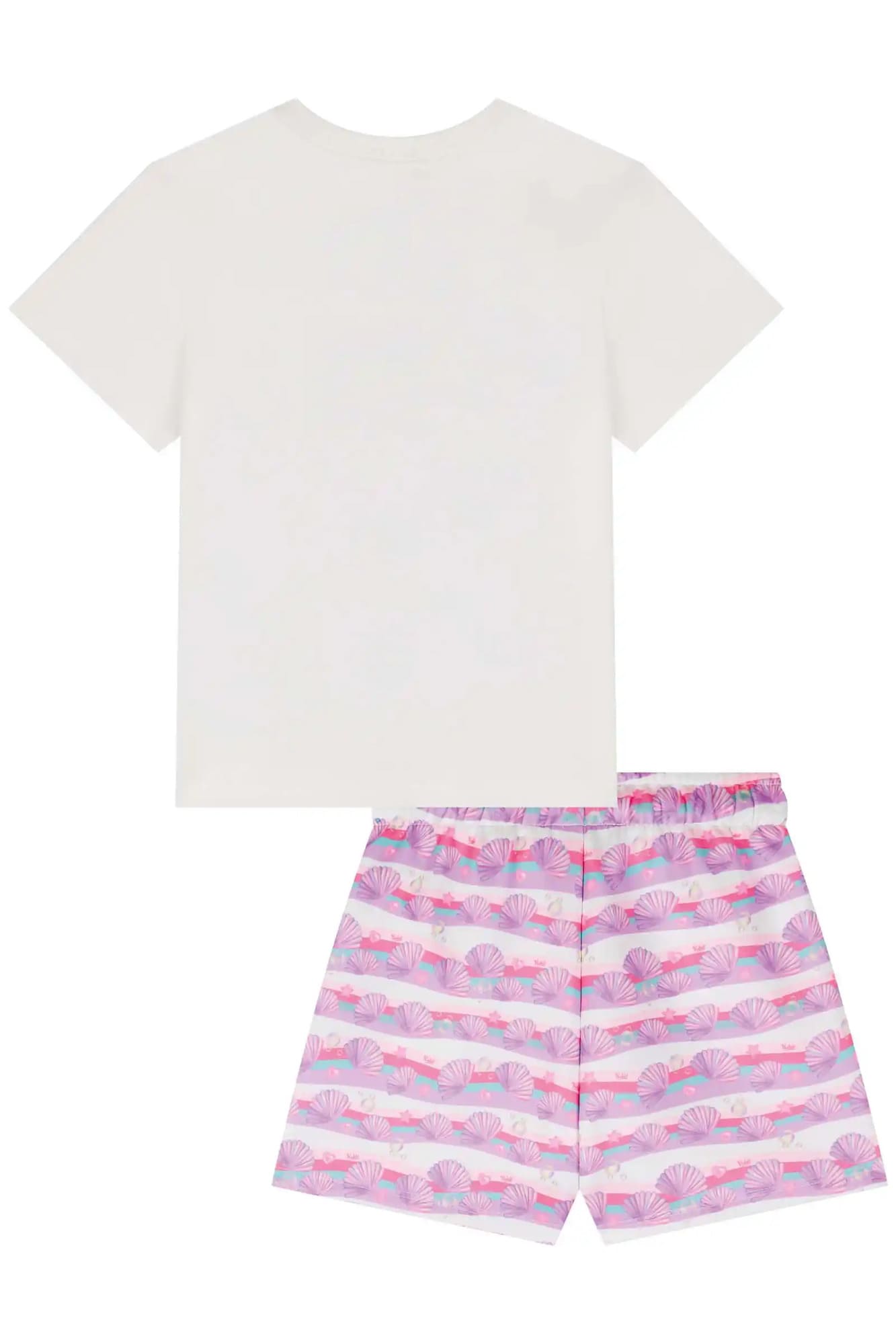 Conjunto Infantil Kukiê Verão com Shorts Listrado e Blusa Branca Gatinha Sereia