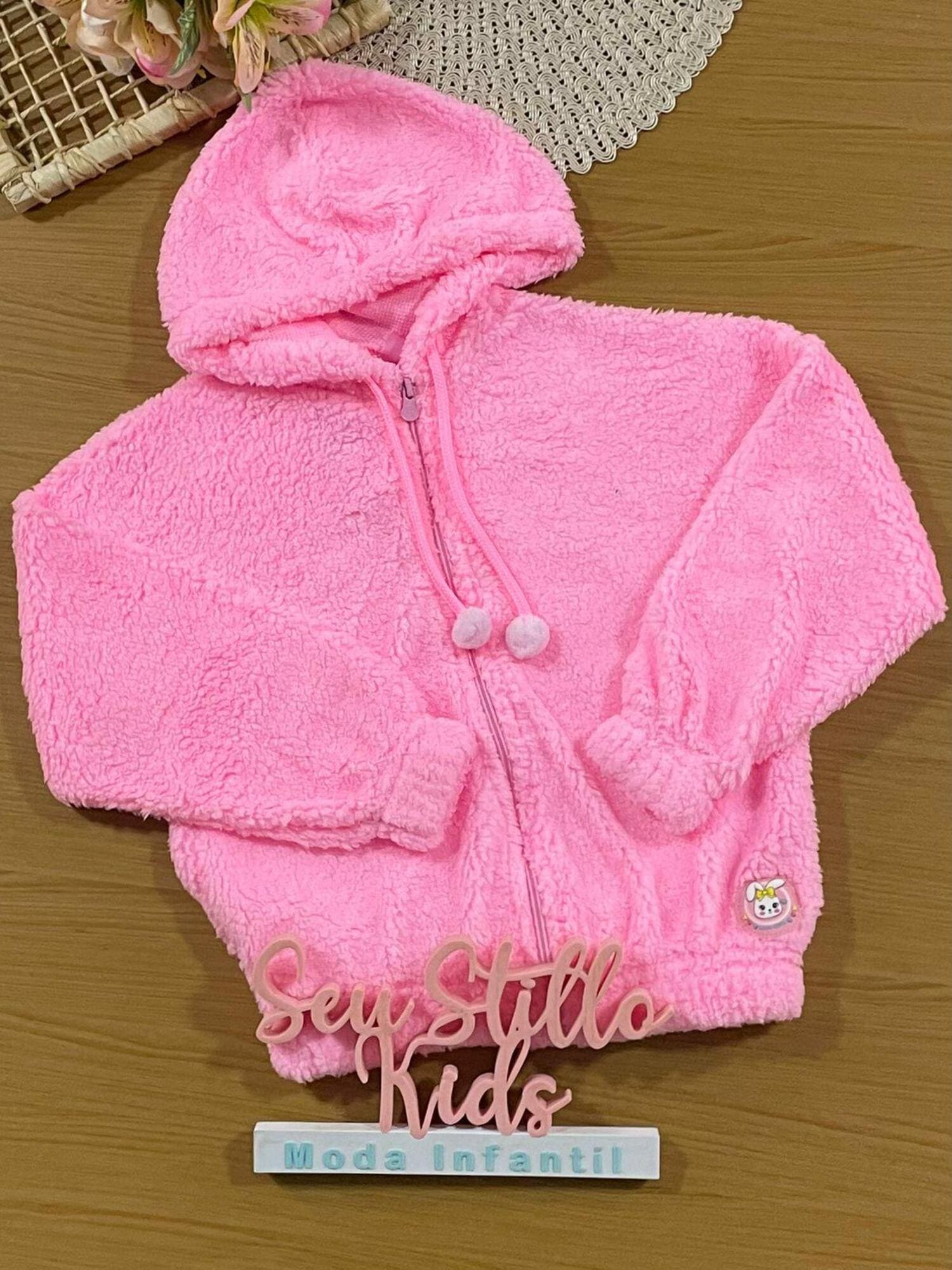 Jaqueta Infantil Cinti Inverno sem Flanela com Pelo Carneirinho Rosa