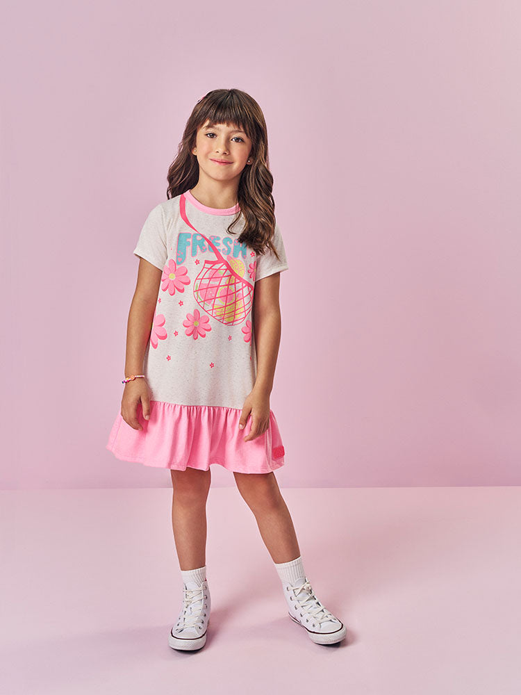Vestido Infantil Cinti Verão Rosa Frutinha Fresh com Pulseira