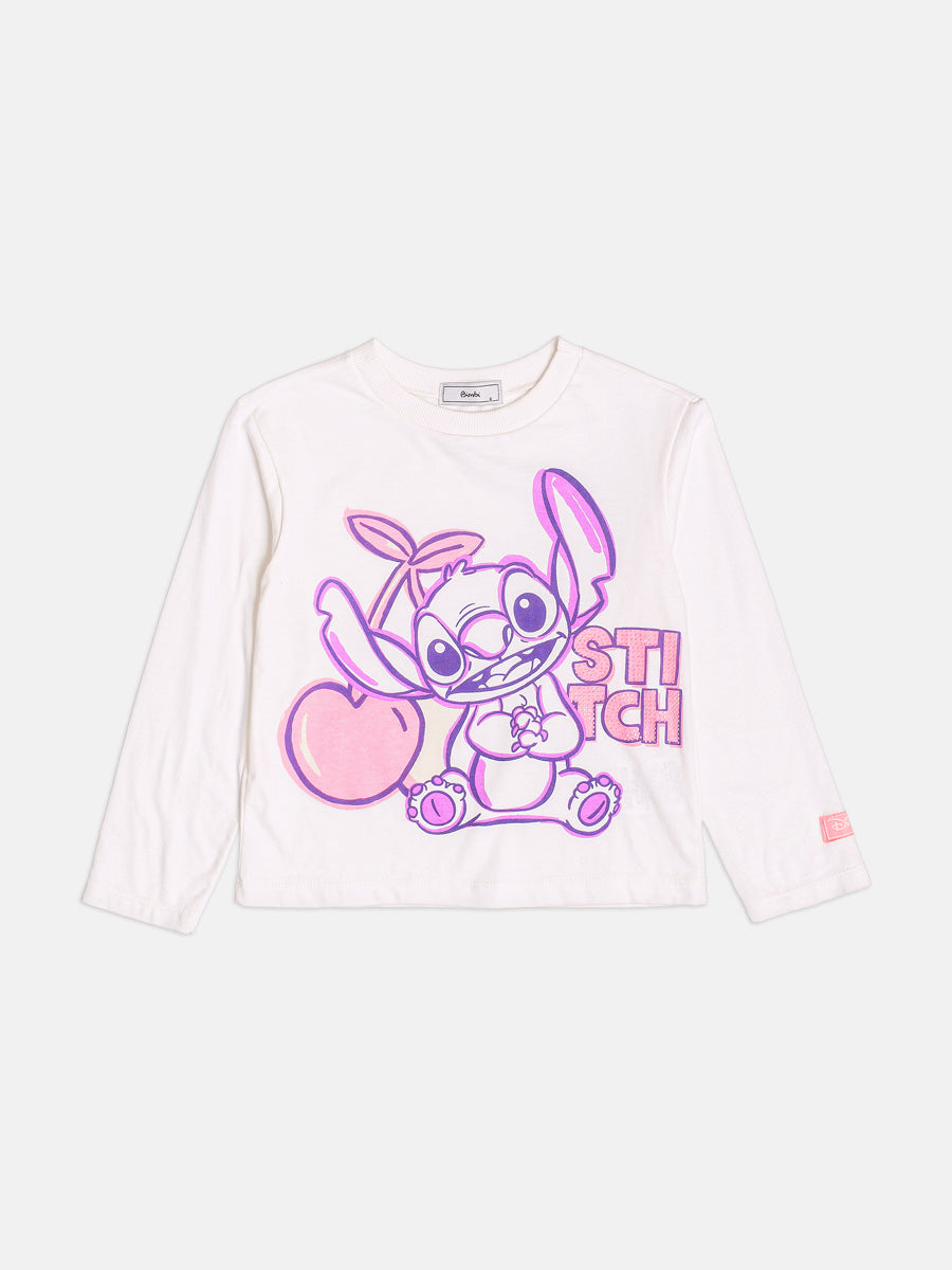 Blusa Infantil Bimbi Inverno Manga Longa Branca Stitch com Strass