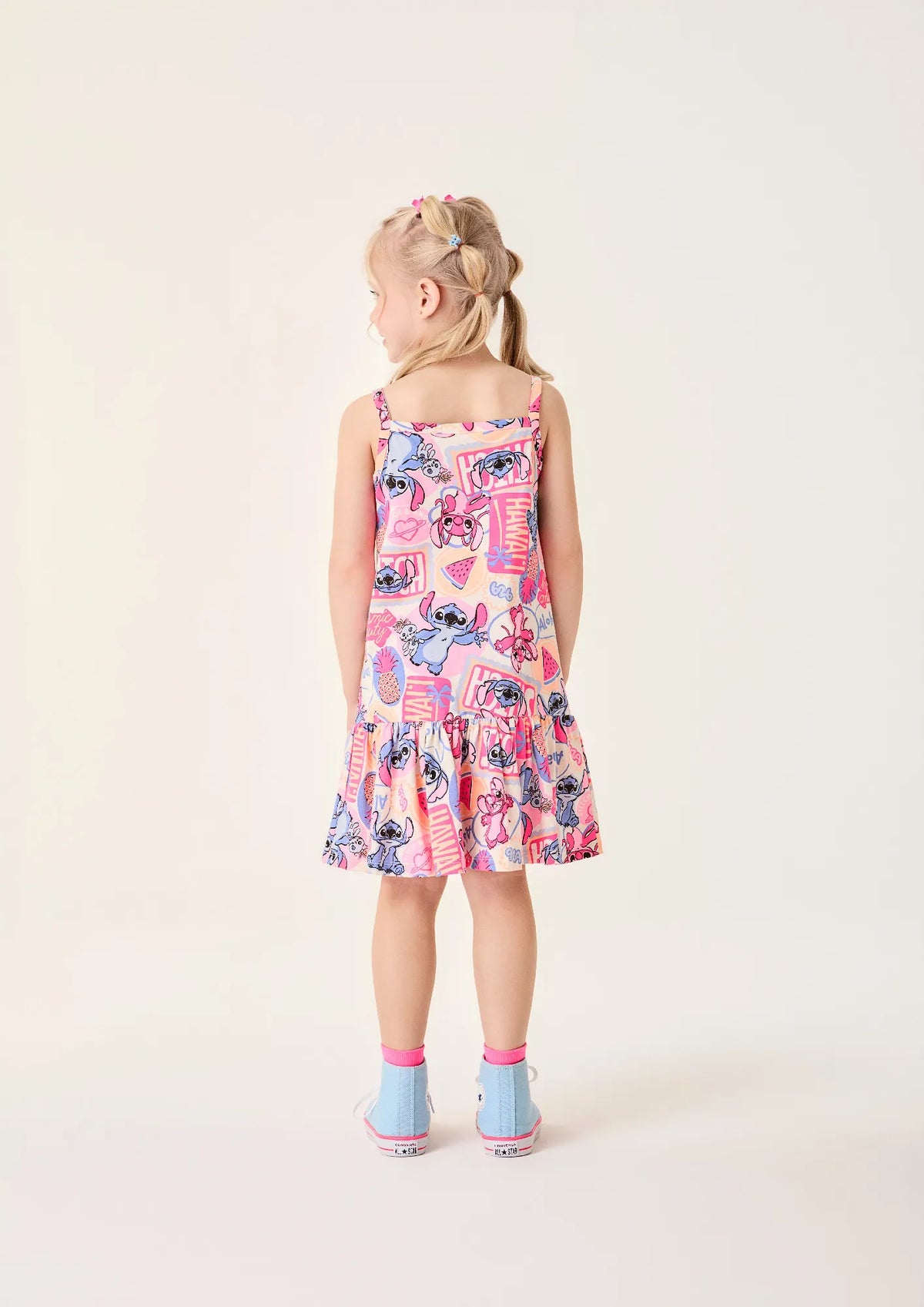 Vestido Infantil Bimbi Bege Stitch e Angel Fruits Disney
