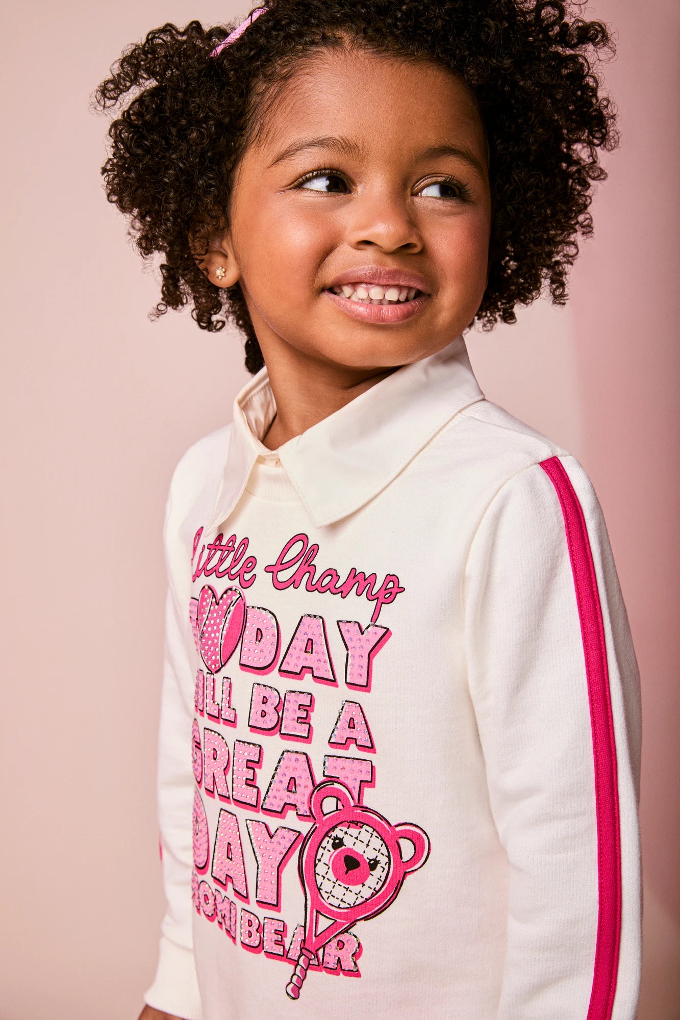 Conjunto Infantil Momi Inverno com Calça Legging Rosa e Moletom sem Flanela Little Champ