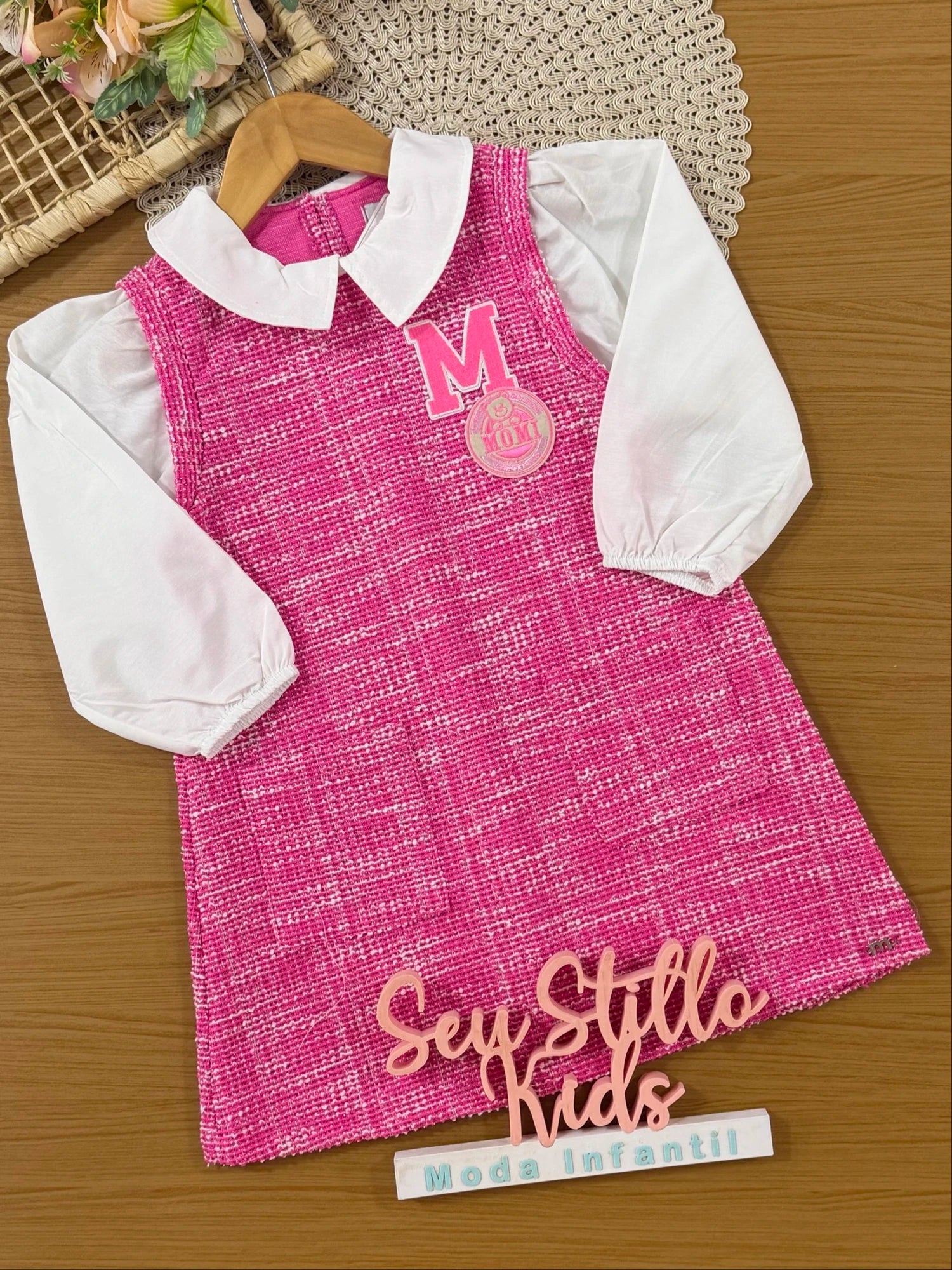 Vestido Infantil Momi Inverno Rosa Escuro Tweed