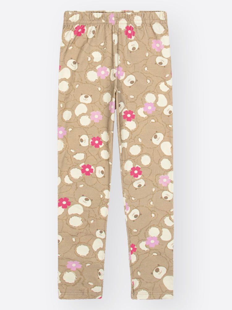 Conjunto Infantil Cinti Inverno com Calça Legging Bege e Blusa Manga Longa Ursinha