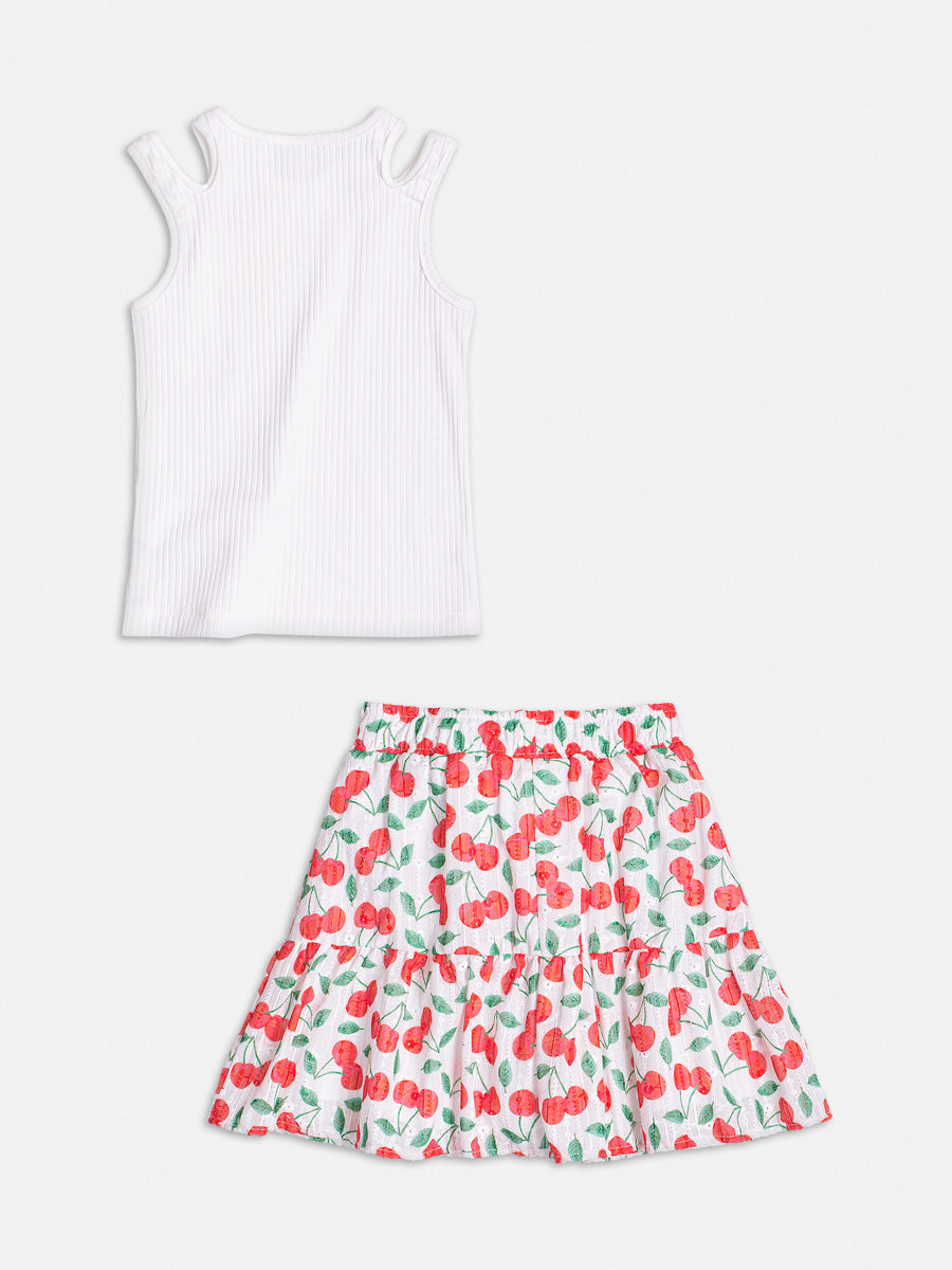 Conjunto Infantil Momi Verão Saia Laise e Blusa Canelada Cereja
